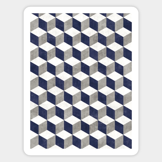 Geometric Cube Pattern - Grey, White, Blue Concrete Magnet by ZoltanRatko